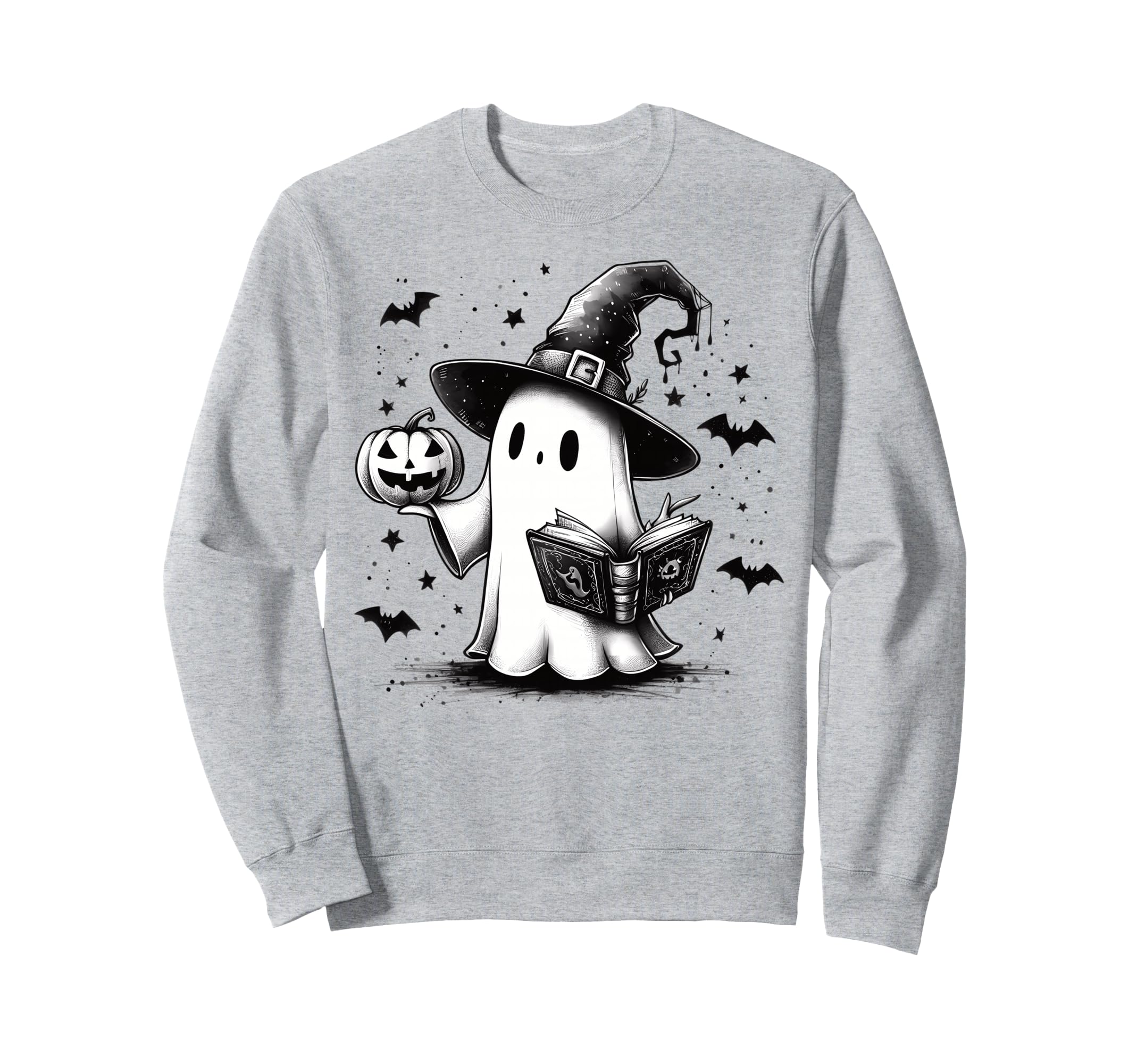 Bookish Ghost Witch Hat Reading Book Sweatshirt - Novelty Apparel Unisex - T-Shirt, Sweatshirt, Hoodie