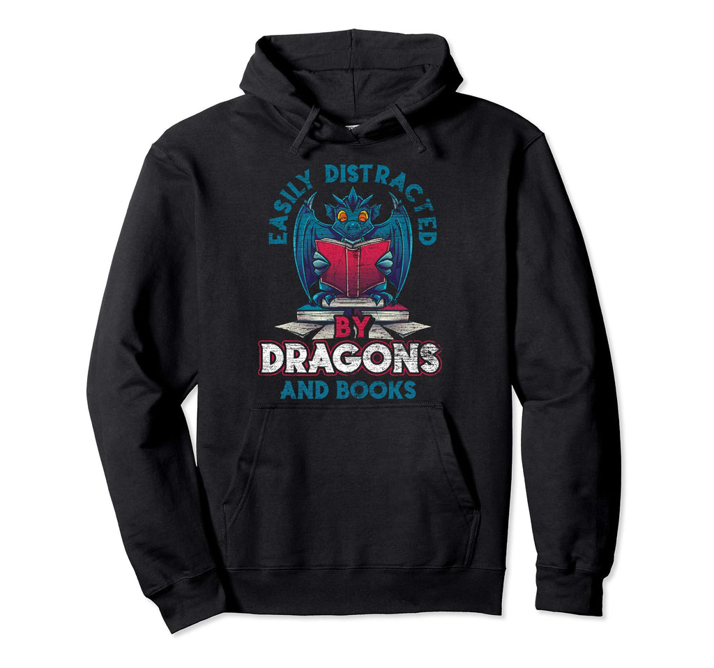 Easily Distracted Dragons And Books Hoodie - Trendy Graphic Men Women - T-Shirt, Sweatshirt, Hoodie