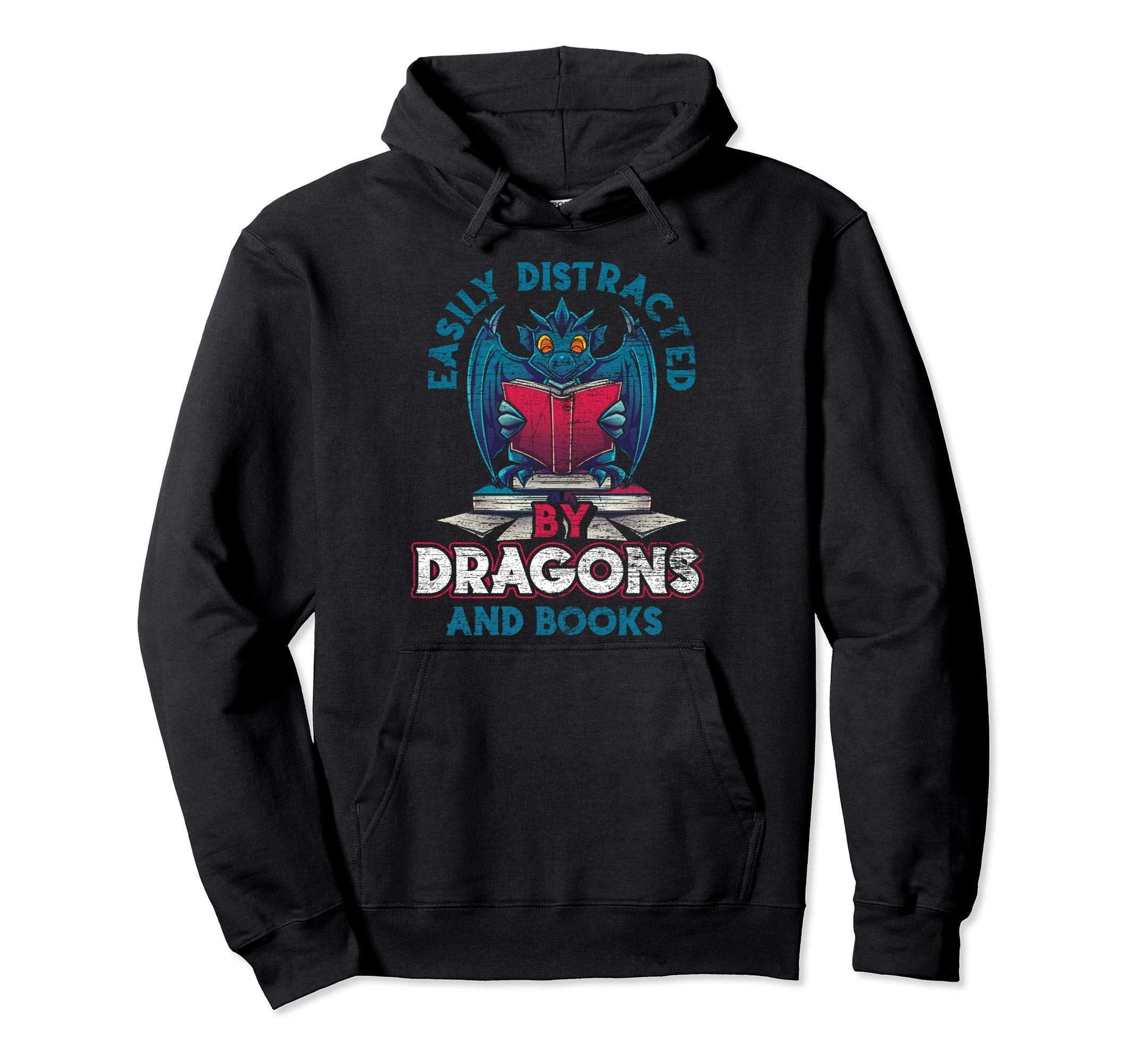 Easily Distracted Dragons And Books Hoodie - Trendy Graphic Men Women - T-Shirt, Sweatshirt, Hoodie