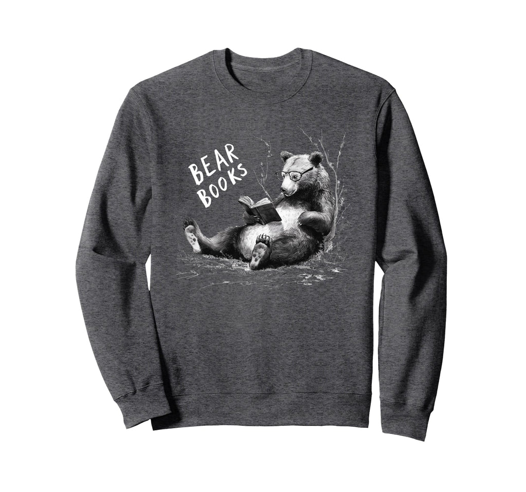 Bear Books Reading Wildlife Nerd Glasses Sweatshirt - Unique Graphic Unisex - T-Shirt, Sweatshirt, Hoodie