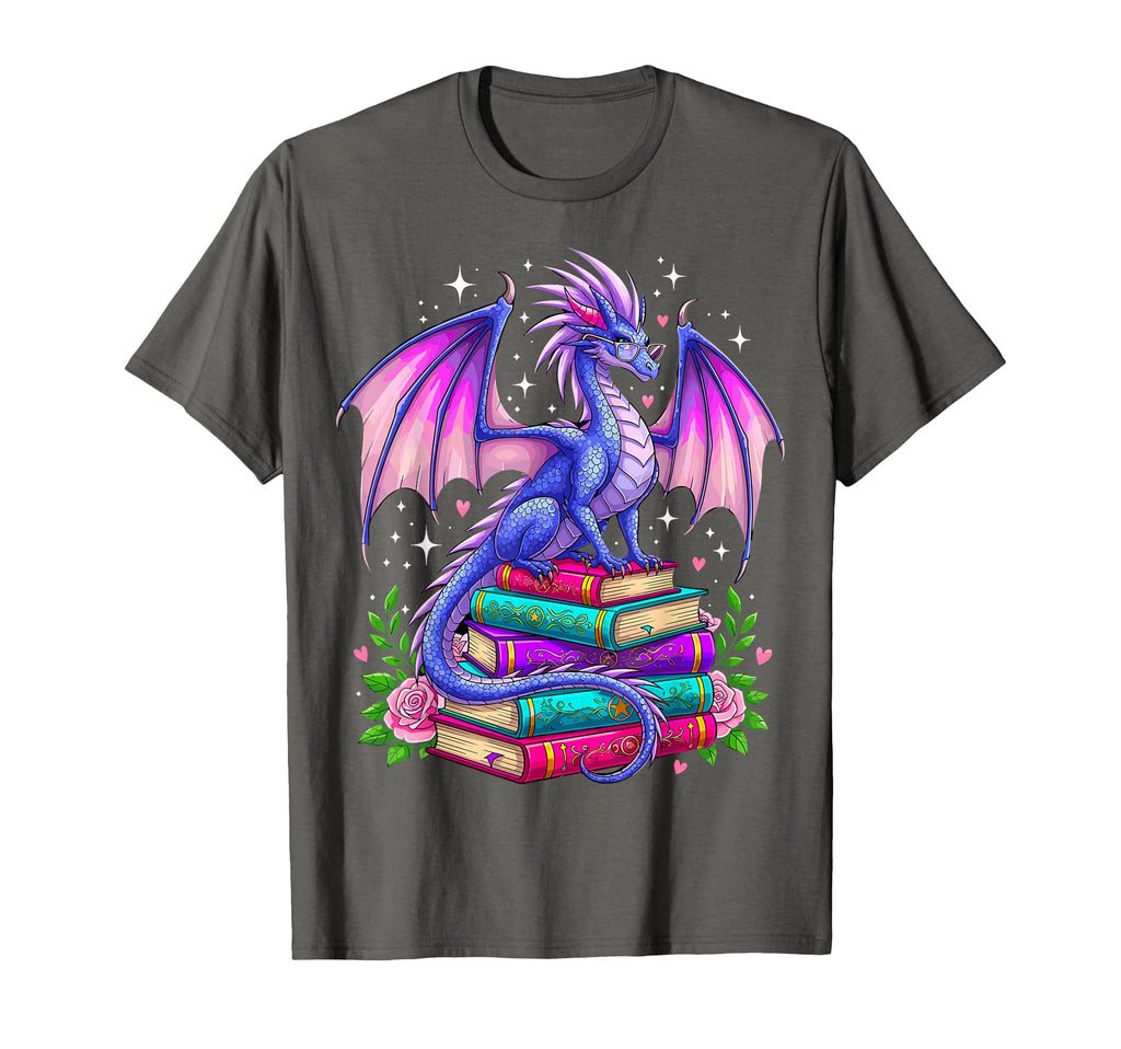 Fantasy Dragon Reading Books Bookworm T-Shirt - Unique Graphic Unisex - T-Shirt, Sweatshirt, Hoodie