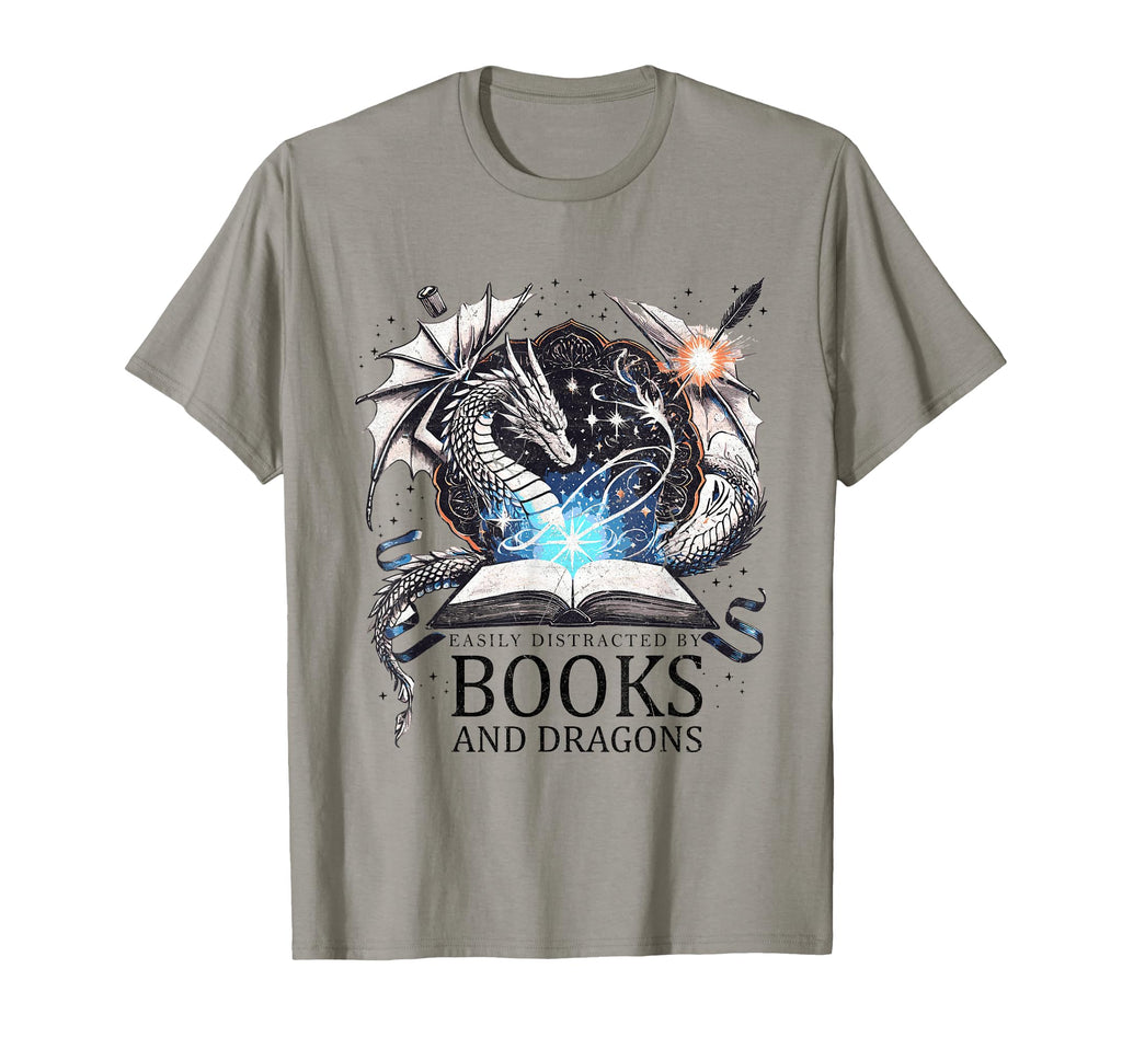 Easily Distracted Dragon And Books T-Shirt - Streetwear Style Unisex - T-Shirt, Sweatshirt, Hoodie