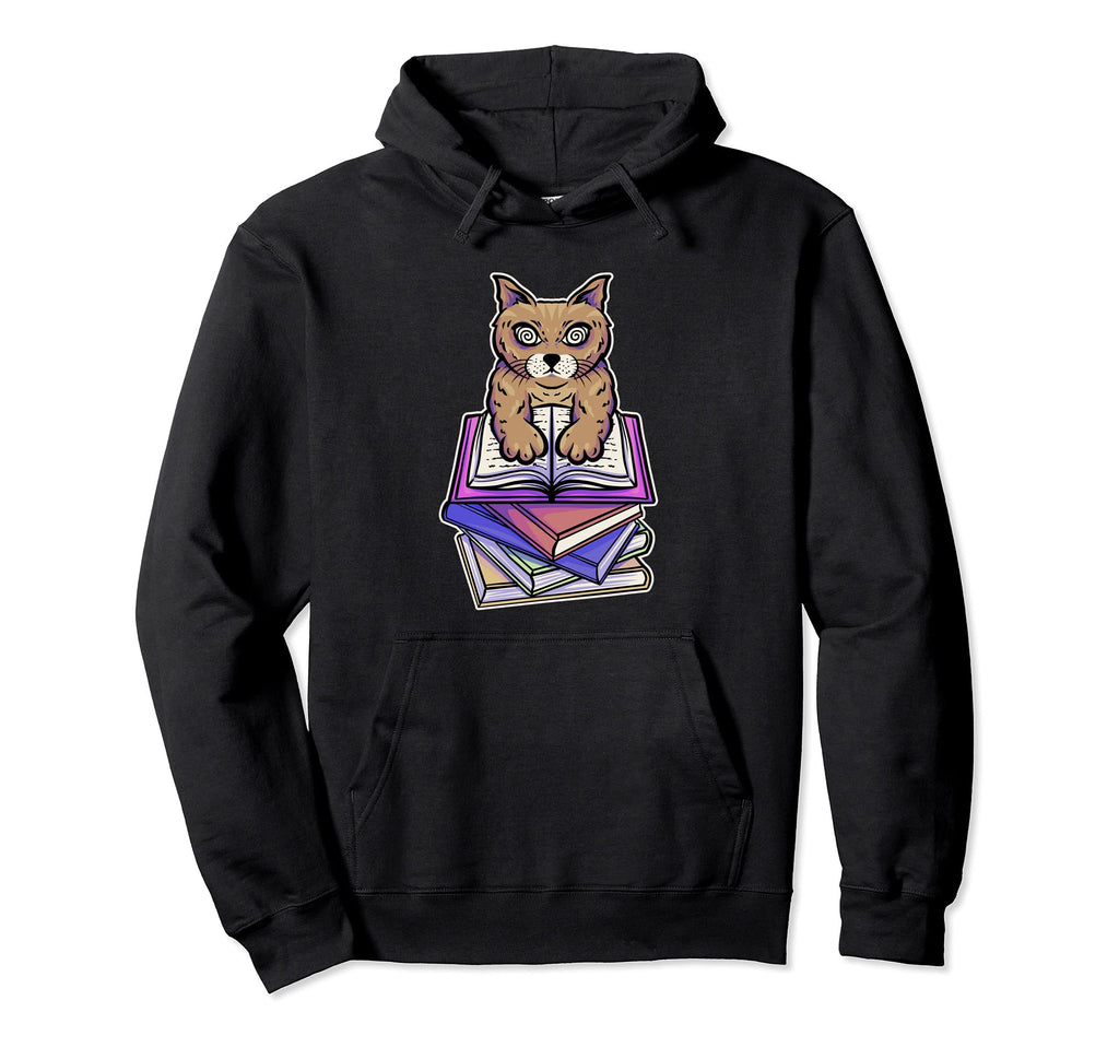 Cat Reading Books Coffee Relaxing Hoodie - Trendy Graphic Unisex - T-Shirt, Sweatshirt, Hoodie
