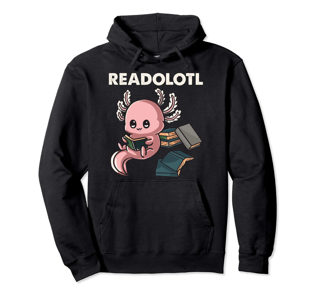 Readolotl Axolotl Reading Book Hoodie - Minimalist Print Men Women - T-Shirt, Sweatshirt, Hoodie