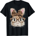 Happy Easter Leopard Bunny Glasses Coquette Bow Unisex T-shirt, Sweatshirt, Hoodie, Long Sleeve Tee - T-Shirt, Sweatshirt, Hoodie