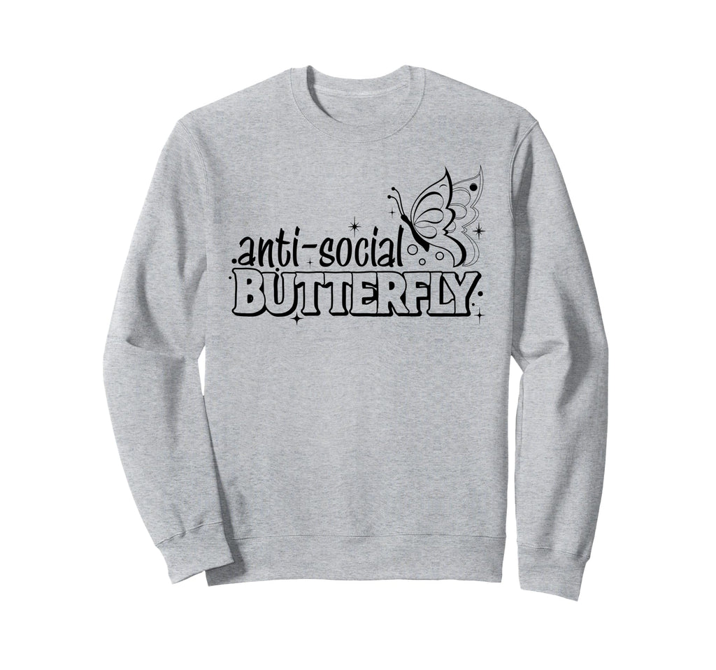 Anti Social Butterfly Black Sweatshirt - Unique Graphic for Adults - T-Shirt, Sweatshirt, Hoodie