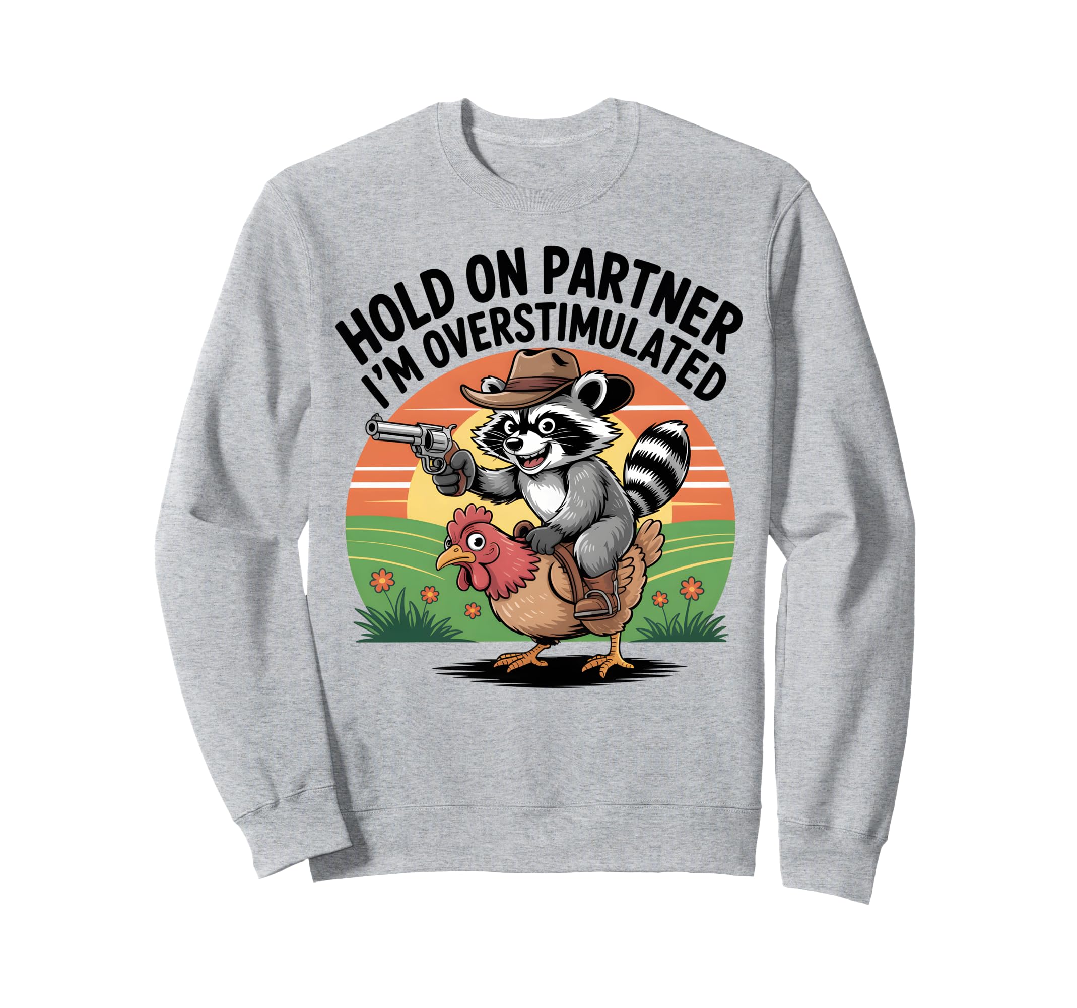 Funny Overstimulated Raccoon Sweatshirt - Minimalist Print for Adults - T-Shirt, Sweatshirt, Hoodie