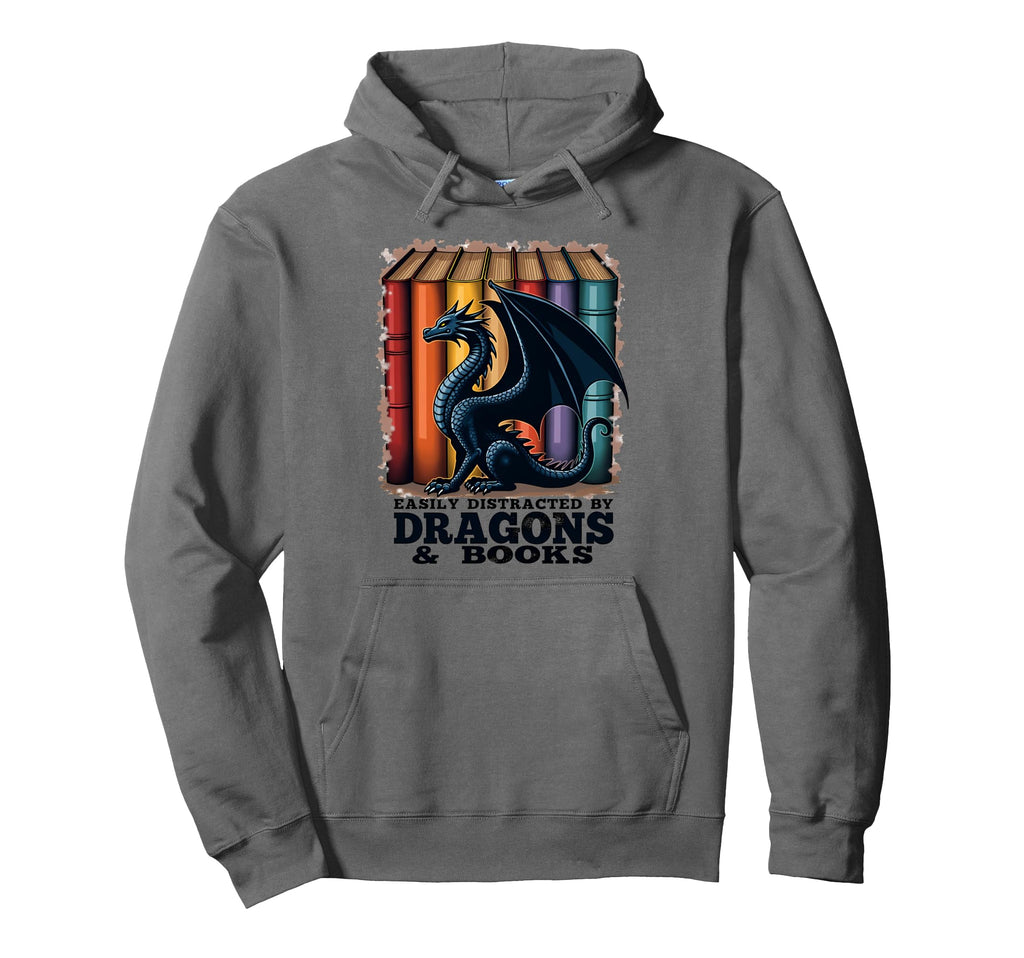 Reading Lover Easily Distracted Dragons Hoodie - Novelty Apparel Unisex - T-Shirt, Sweatshirt, Hoodie