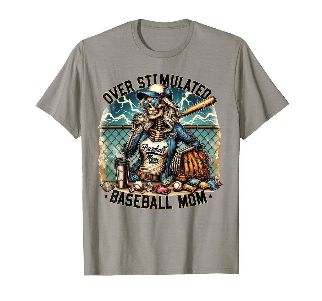 Overstimulated Baseball Mom Skeleton T-Shirt - Custom Art Print for Adults - T-Shirt, Sweatshirt, Hoodie