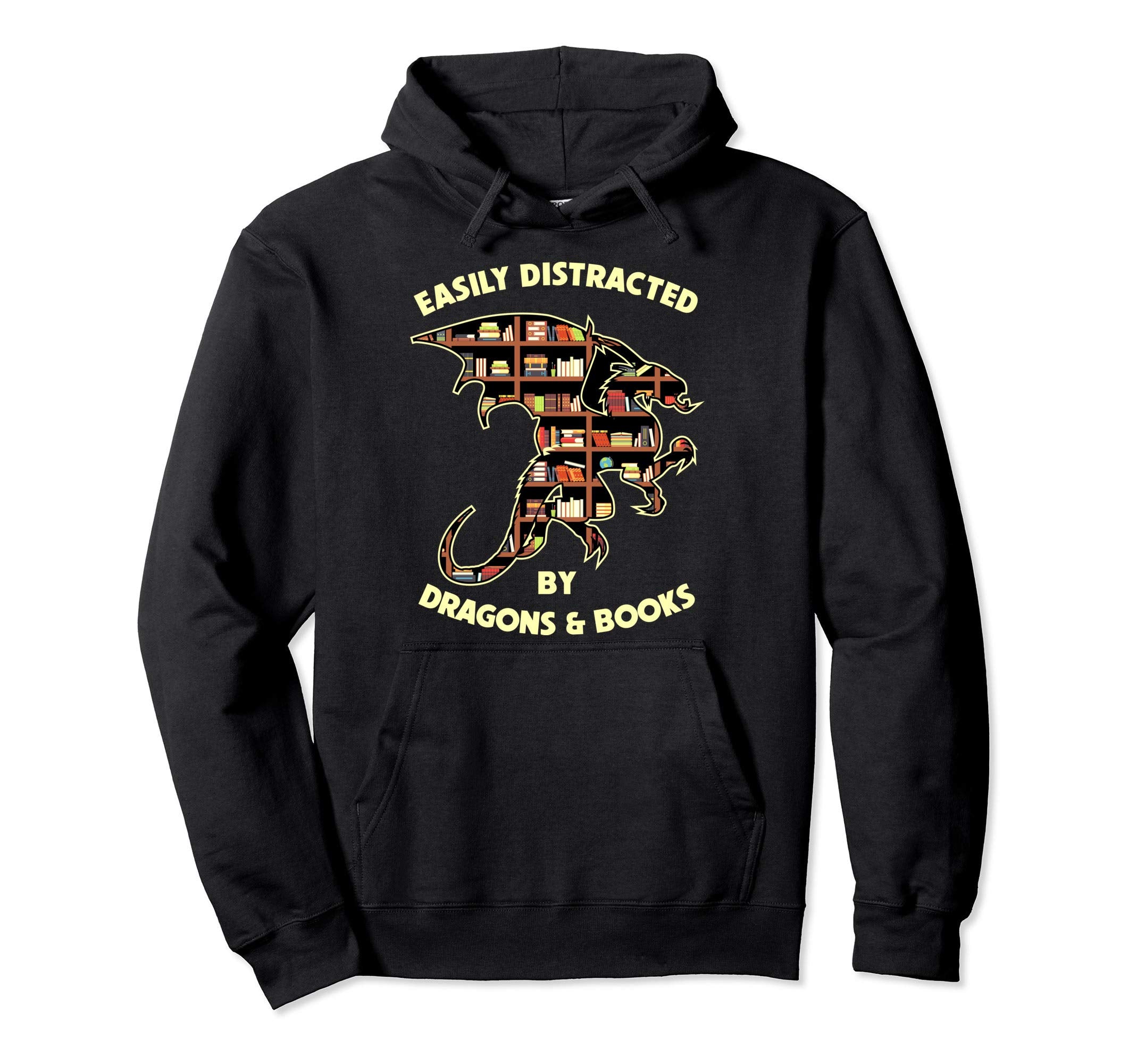 Easily Distracted Dragon And Books Funny Hoodie - Trendy Graphic Men Women - T-Shirt, Sweatshirt, Hoodie