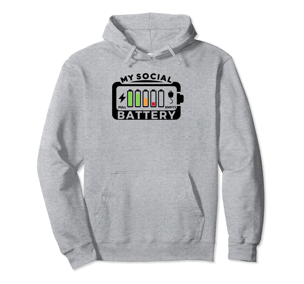 Battery Low Energy Anti Social Hoodie - Fun Novelty Design for Adults - T-Shirt, Sweatshirt, Hoodie