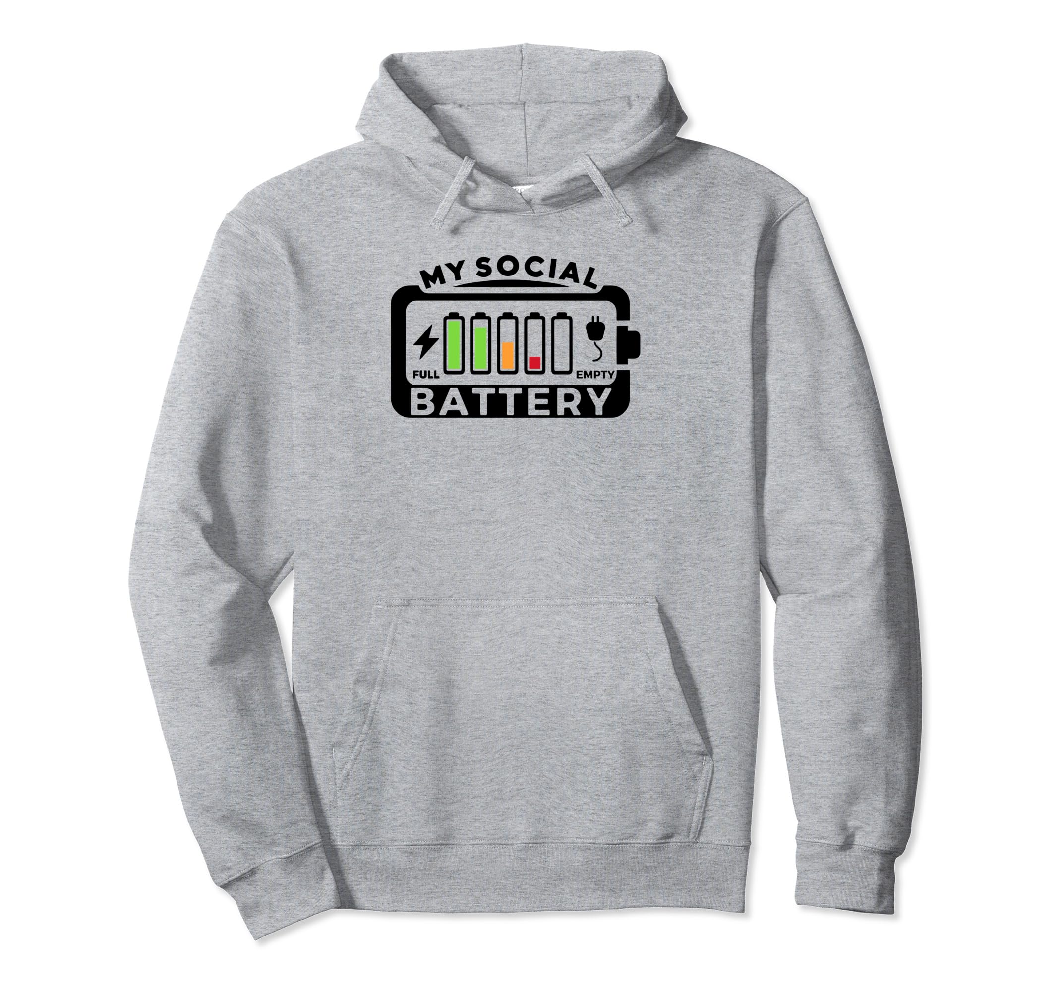 Battery Low Energy Anti Social Hoodie - Fun Novelty Design for Adults - T-Shirt, Sweatshirt, Hoodie