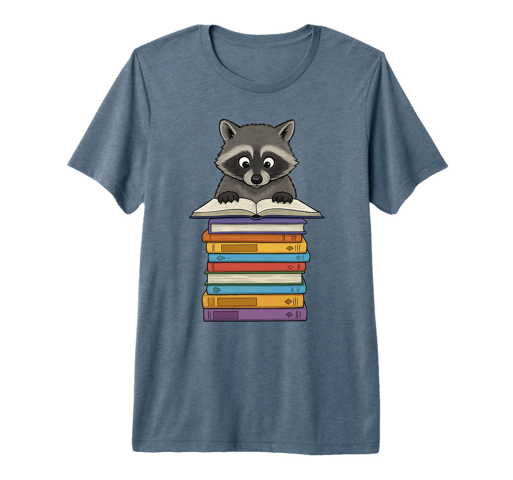 Raccoon Reading Pile Books Funny Tri T-Shirt - Custom Art Print for Adults - T-Shirt, Sweatshirt, Hoodie