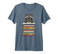 Raccoon Reading Pile Books Funny Tri T-Shirt - Custom Art Print for Adults - T-Shirt, Sweatshirt, Hoodie