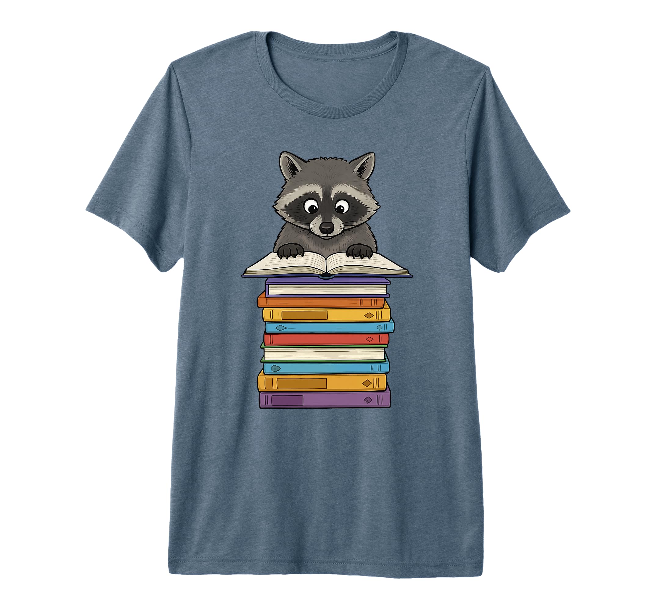 Raccoon Reading Pile Books Funny Tri T-Shirt - Custom Art Print for Adults - T-Shirt, Sweatshirt, Hoodie