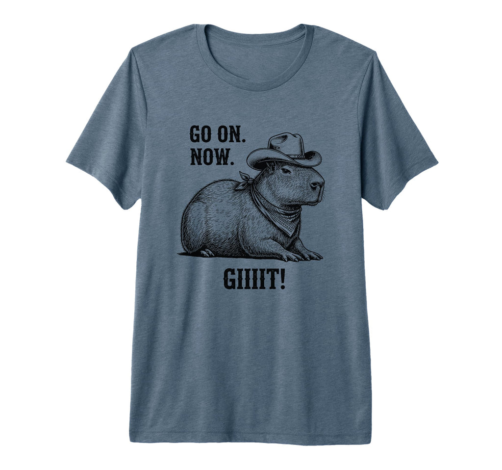 Cowboy Capybara Go Now Git Funny T-Shirt - Aesthetic Graphic for Adults - T-Shirt, Sweatshirt, Hoodie