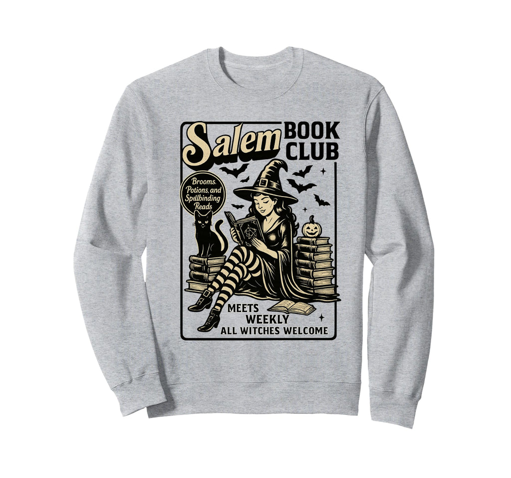 Salem Book Club Black Cat Bookish Sweatshirt - Fun Novelty Design Unisex - T-Shirt, Sweatshirt, Hoodie