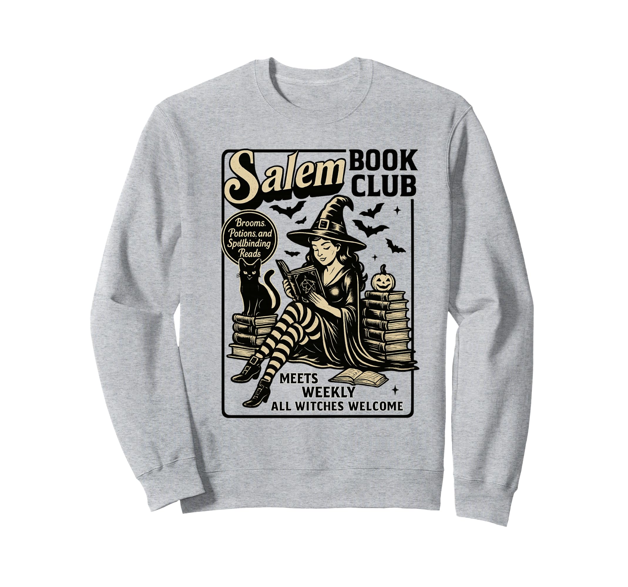 Salem Book Club Black Cat Bookish Sweatshirt - Fun Novelty Design Unisex - T-Shirt, Sweatshirt, Hoodie