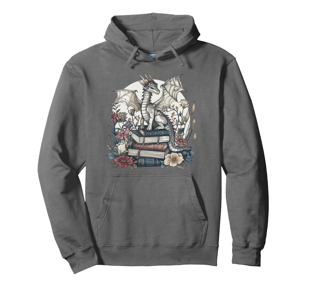Book Lover Dragon Wildflower Floral Hoodie - Aesthetic Graphic for Adults - T-Shirt, Sweatshirt, Hoodie