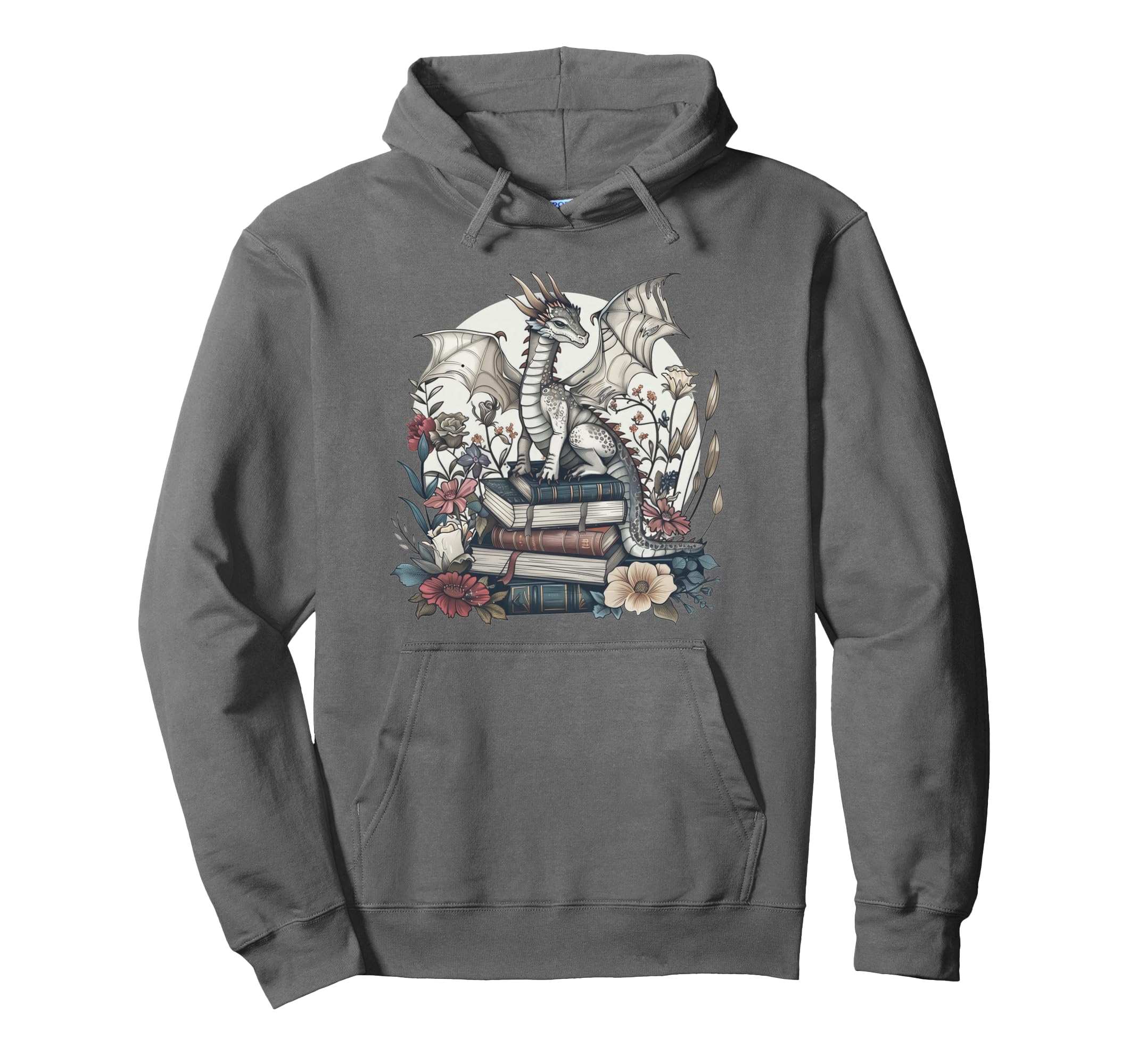 Book Lover Dragon Wildflower Floral Hoodie - Aesthetic Graphic for Adults - T-Shirt, Sweatshirt, Hoodie