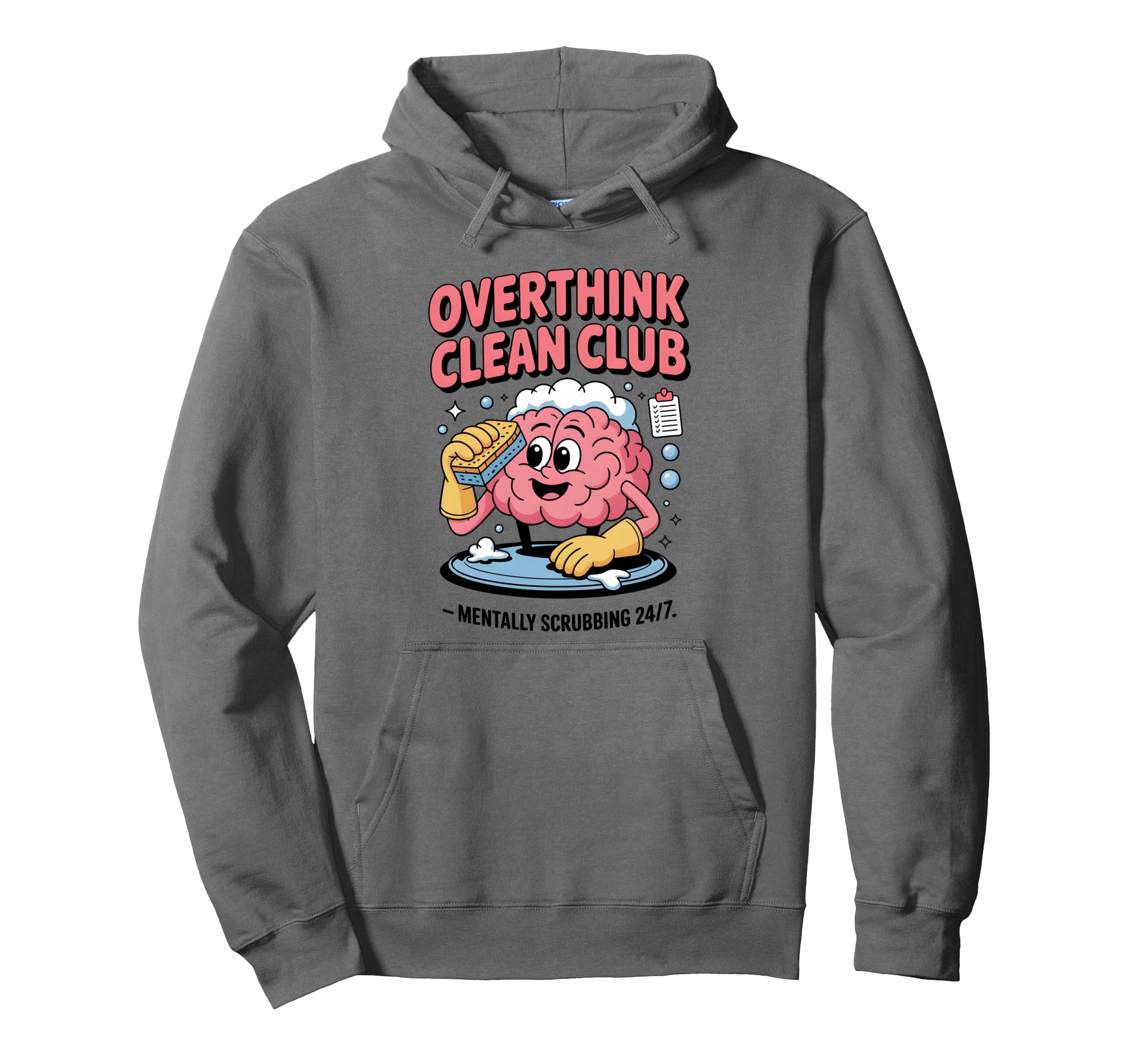 Overthink Clean Club Funny Brain Hoodie - Aesthetic Graphic Men Women - T-Shirt, Sweatshirt, Hoodie