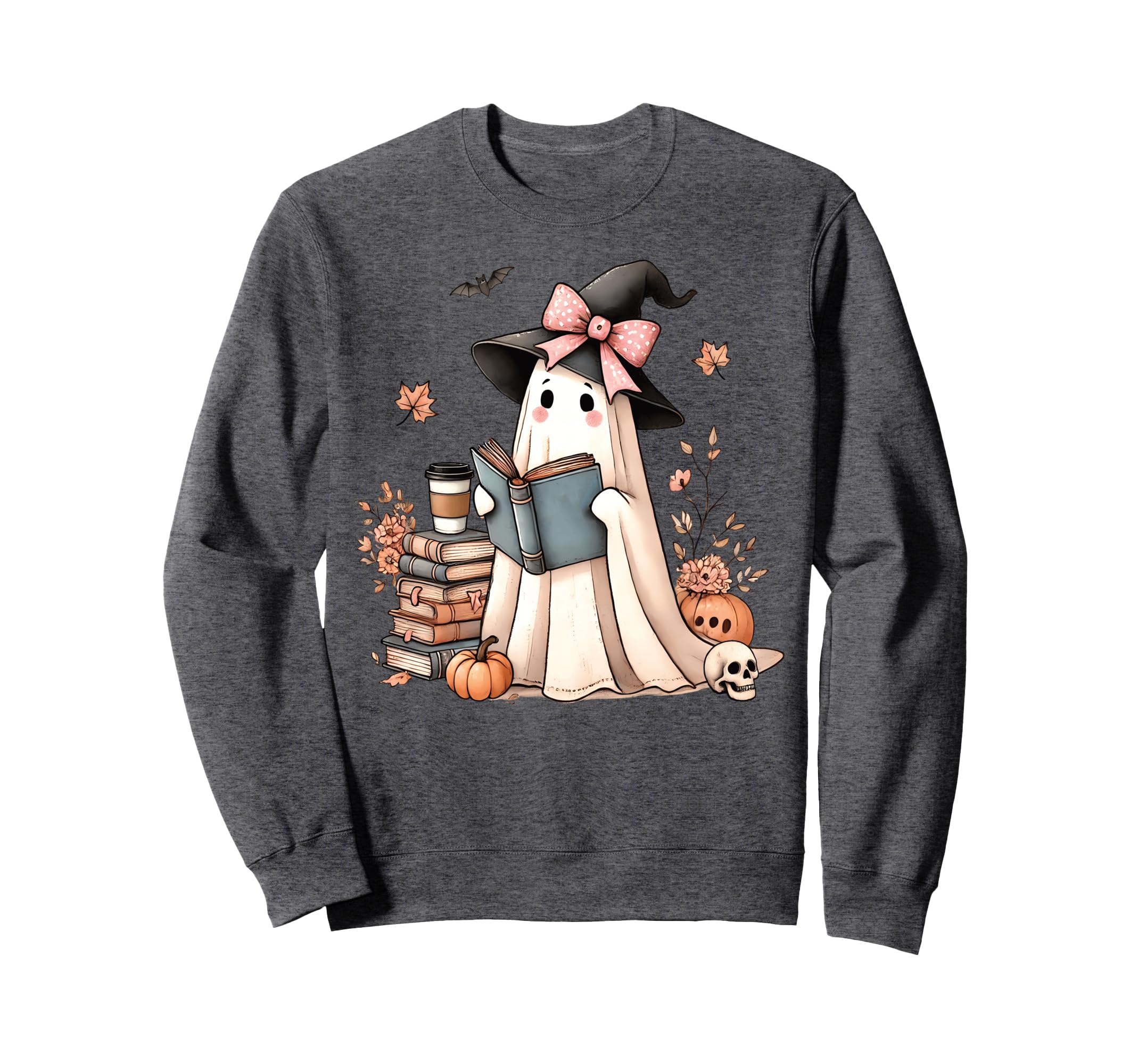 Bookish Coquette Bow Ghost Reading Sweatshirt - Unique Graphic for Adults - T-Shirt, Sweatshirt, Hoodie