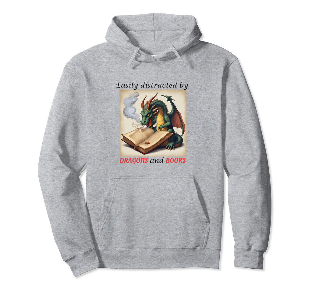 Easily Distracted Dragons And Books Black Hoodie - Graphic Print Men Women - T-Shirt, Sweatshirt, Hoodie