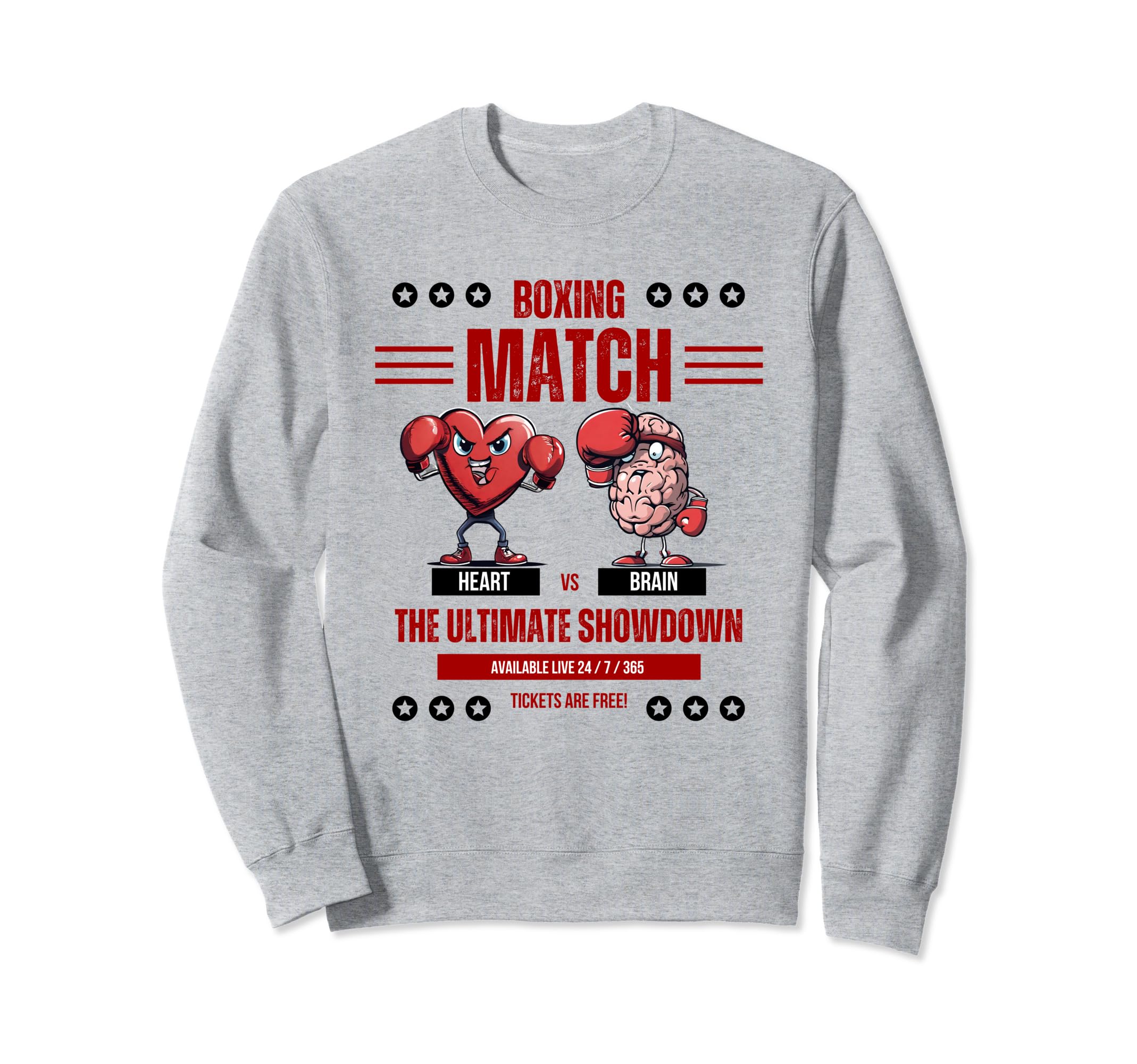 Heart Vs Brain Boxing Match Funny Sweatshirt - Trendy Graphic Men Women - T-Shirt, Sweatshirt, Hoodie