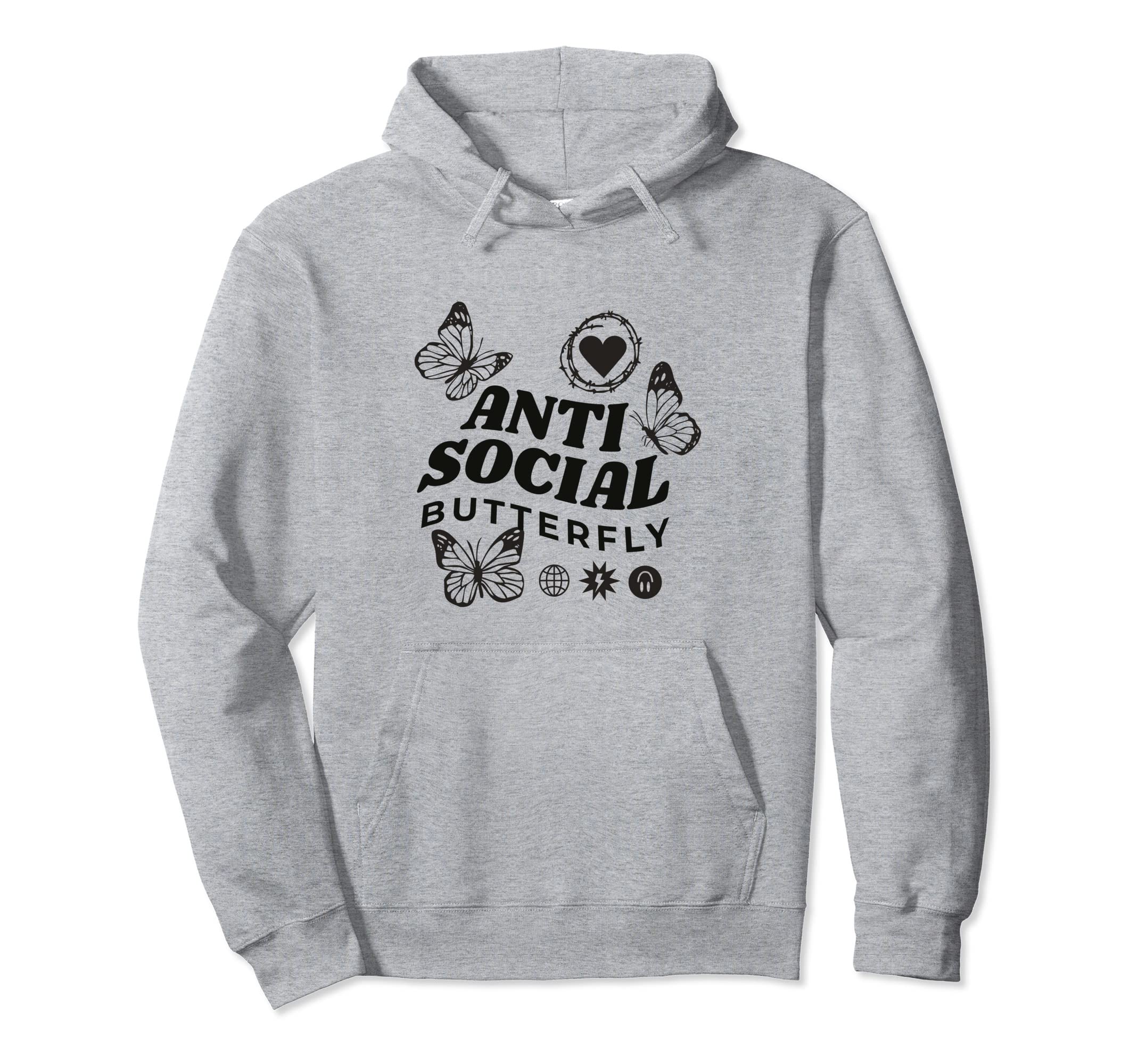Anti Socials Butterfly Introverted Hoodie - Novelty Apparel Unisex - T-Shirt, Sweatshirt, Hoodie