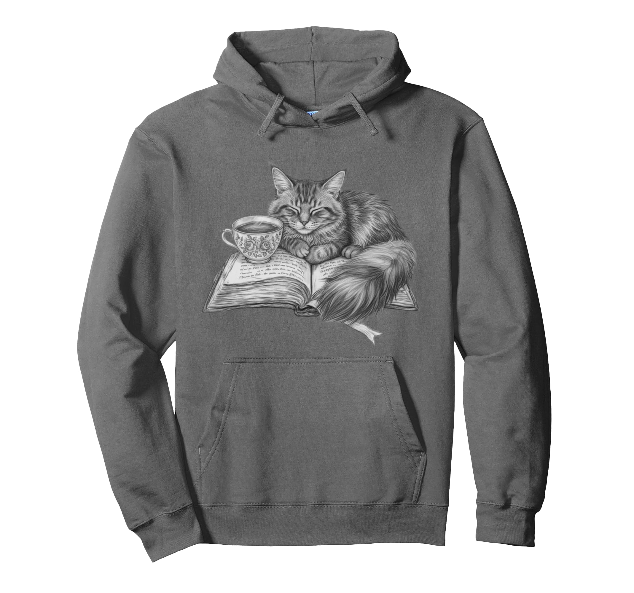 Cat Napping Open Book Tea Cup Reading Hoodie - Streetwear Style Men Women - T-Shirt, Sweatshirt, Hoodie