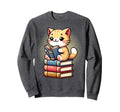 Funny Cat Reading Pile Books Book Sweatshirt - Trendy Graphic for Adults - T-Shirt, Sweatshirt, Hoodie
