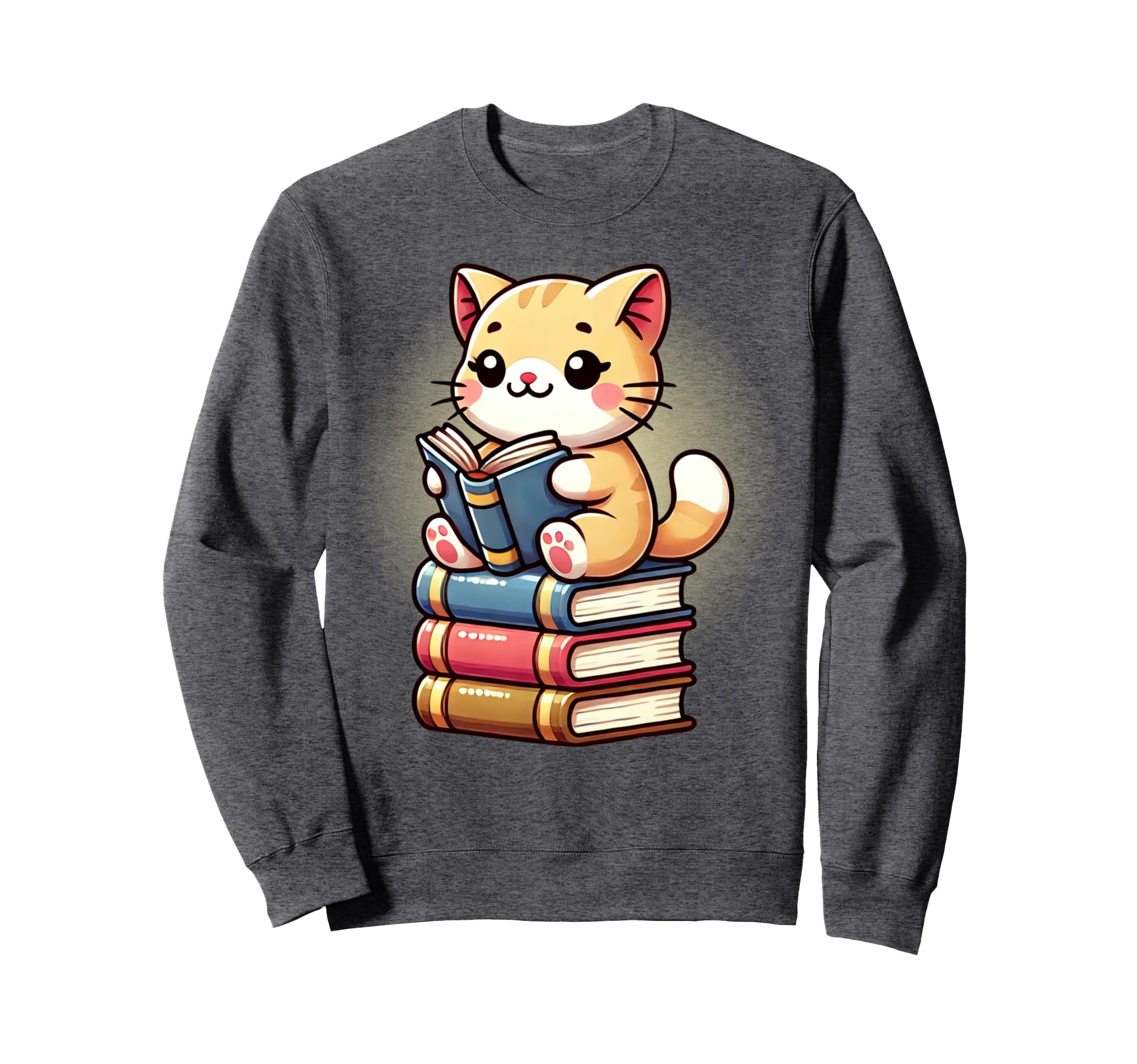 Funny Cat Reading Pile Books Book Sweatshirt - Trendy Graphic for Adults - T-Shirt, Sweatshirt, Hoodie