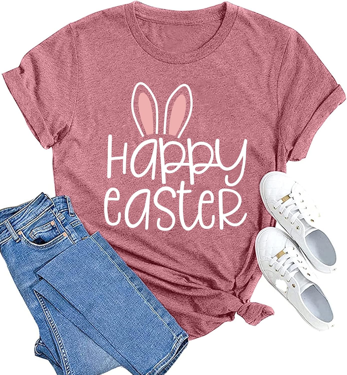 MAIHUN Happy Easter Shirts for Women Funny Rabbit Bunny Shirt Easter Short Sleeve Holiday Tee Tops - T-Shirt, Sweatshirt, Hoodie