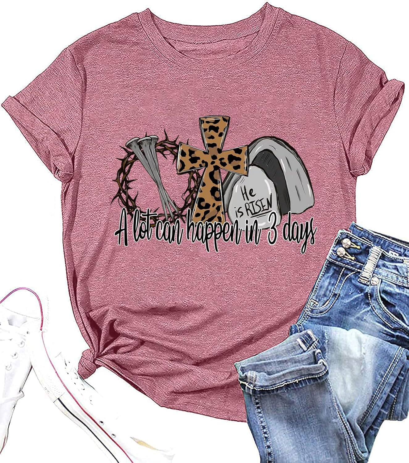 A Lot Can Happen in 3 Days Shirt Women He is Risen Tshirt Christian Easter is for Jesus Tee Casual Short Sleeve Tops - T-Shirt, Sweatshirt, Hoodie