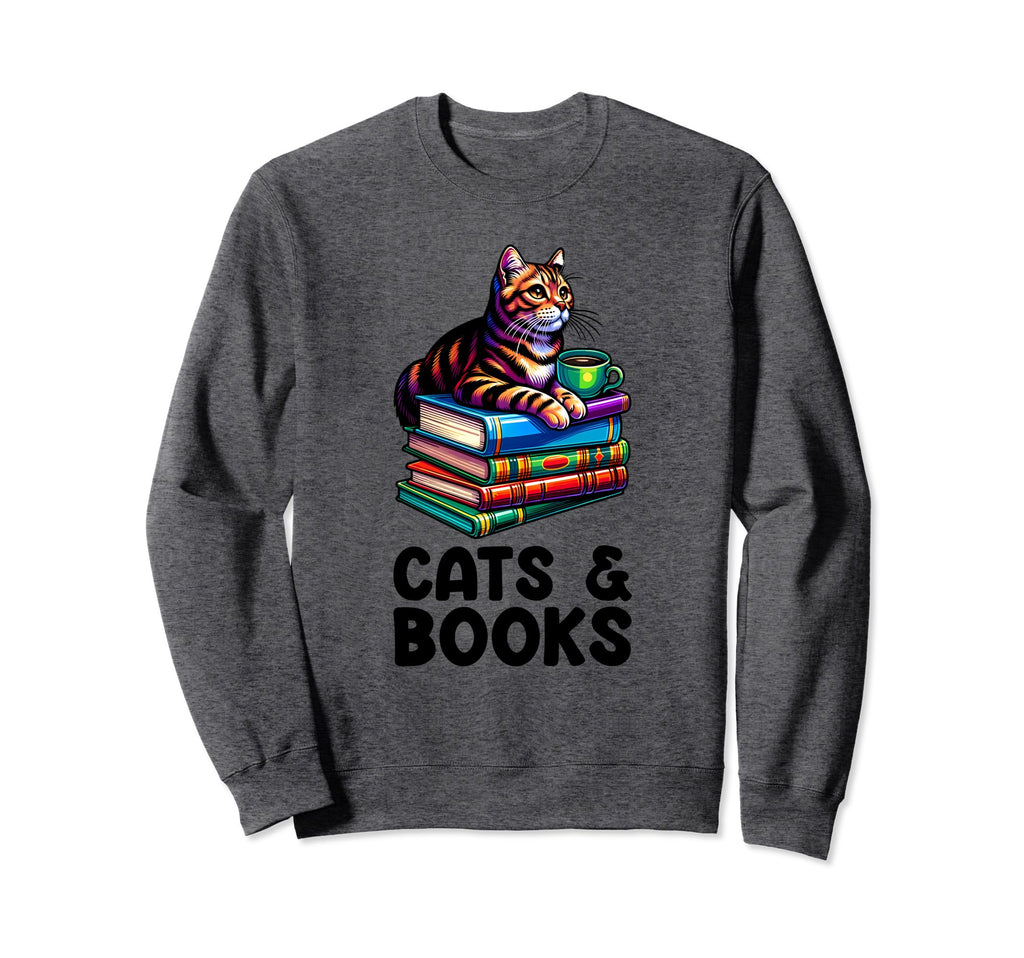 Cats And Books Reading And Pet Sweatshirt - Custom Art Print for Adults - T-Shirt, Sweatshirt, Hoodie