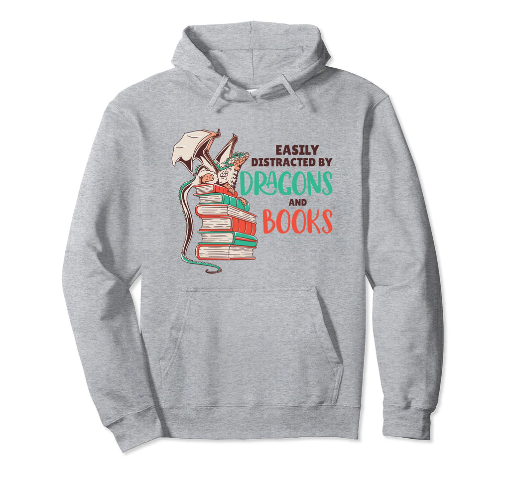 Easily Distracted Dragons And Books Hoodie - Minimalist Print Unisex - T-Shirt, Sweatshirt, Hoodie