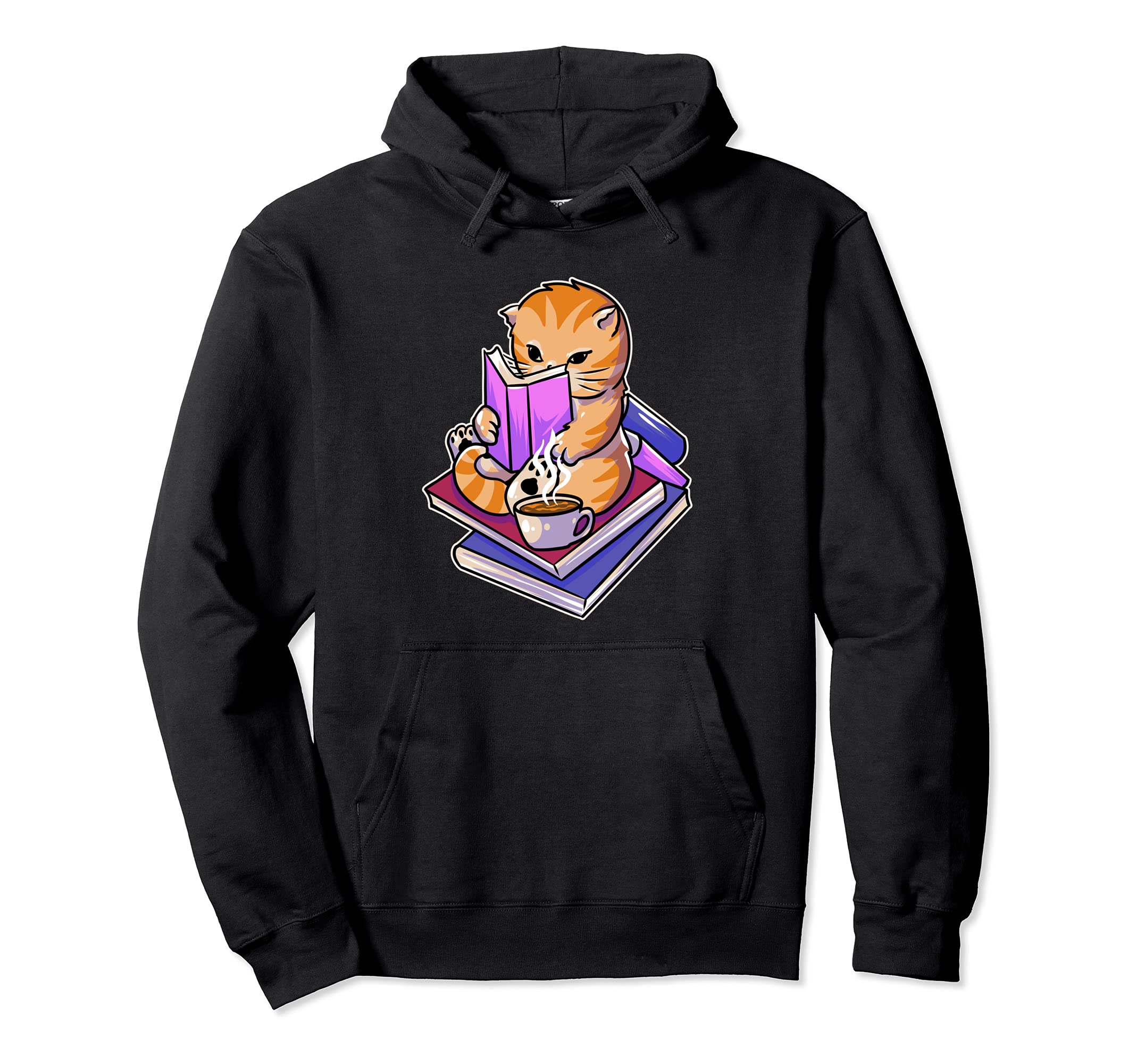 Relaxing Cat Reading Coffee Literature Hoodie - Novelty Apparel for Adults - T-Shirt, Sweatshirt, Hoodie