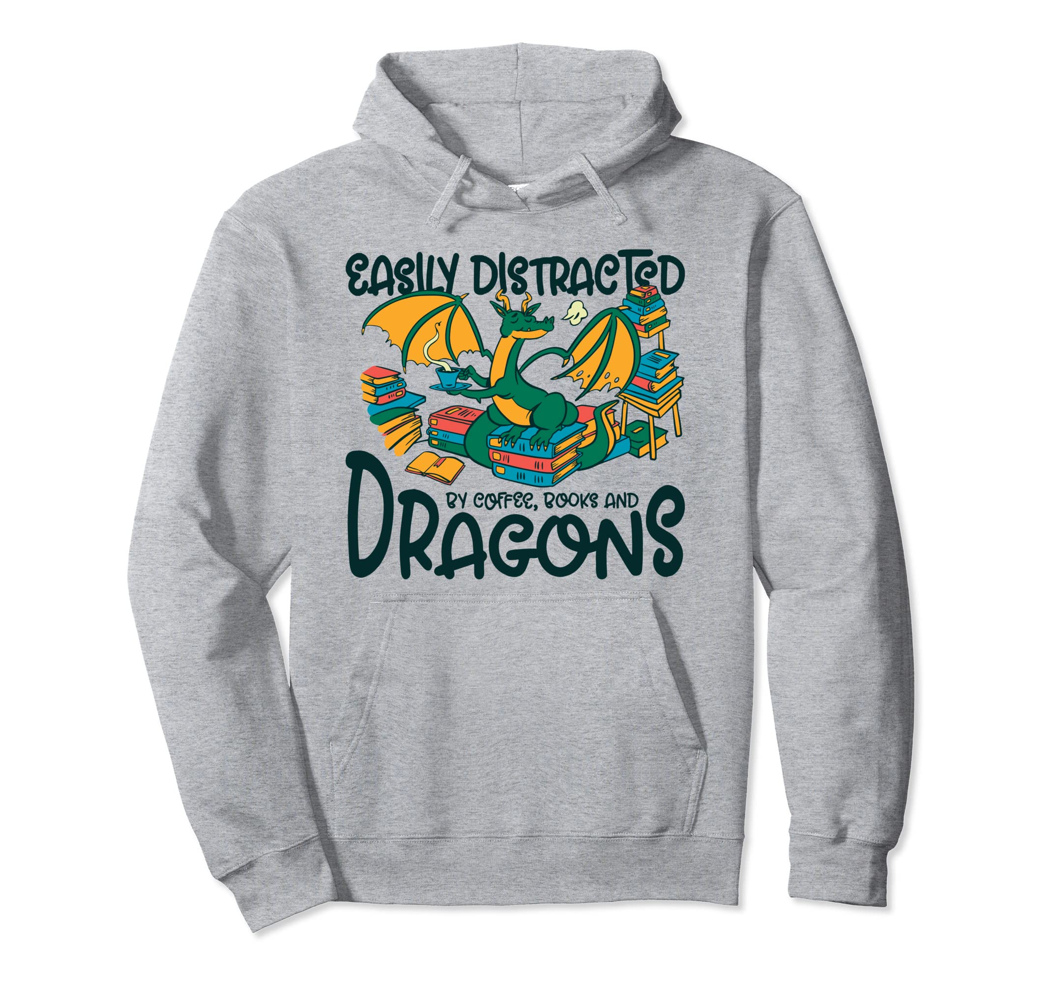 Books And Coffee Dragon Cartoon Hoodie - Custom Art Print Unisex - T-Shirt, Sweatshirt, Hoodie