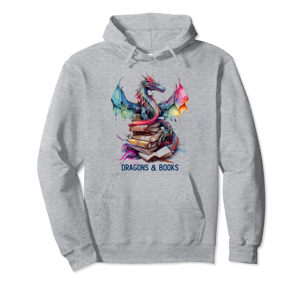 Dragons And Books Watercolor Hoodie - Casual Everyday Wear Men Women - T-Shirt, Sweatshirt, Hoodie