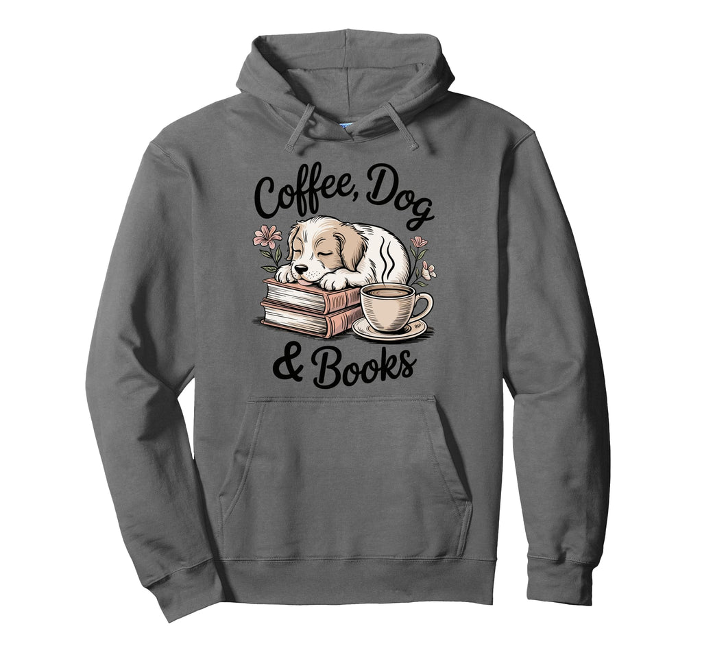 Coffee Dog Books Lover Dog Mom Dog Hoodie - Fun Novelty Design for Adults - T-Shirt, Sweatshirt, Hoodie