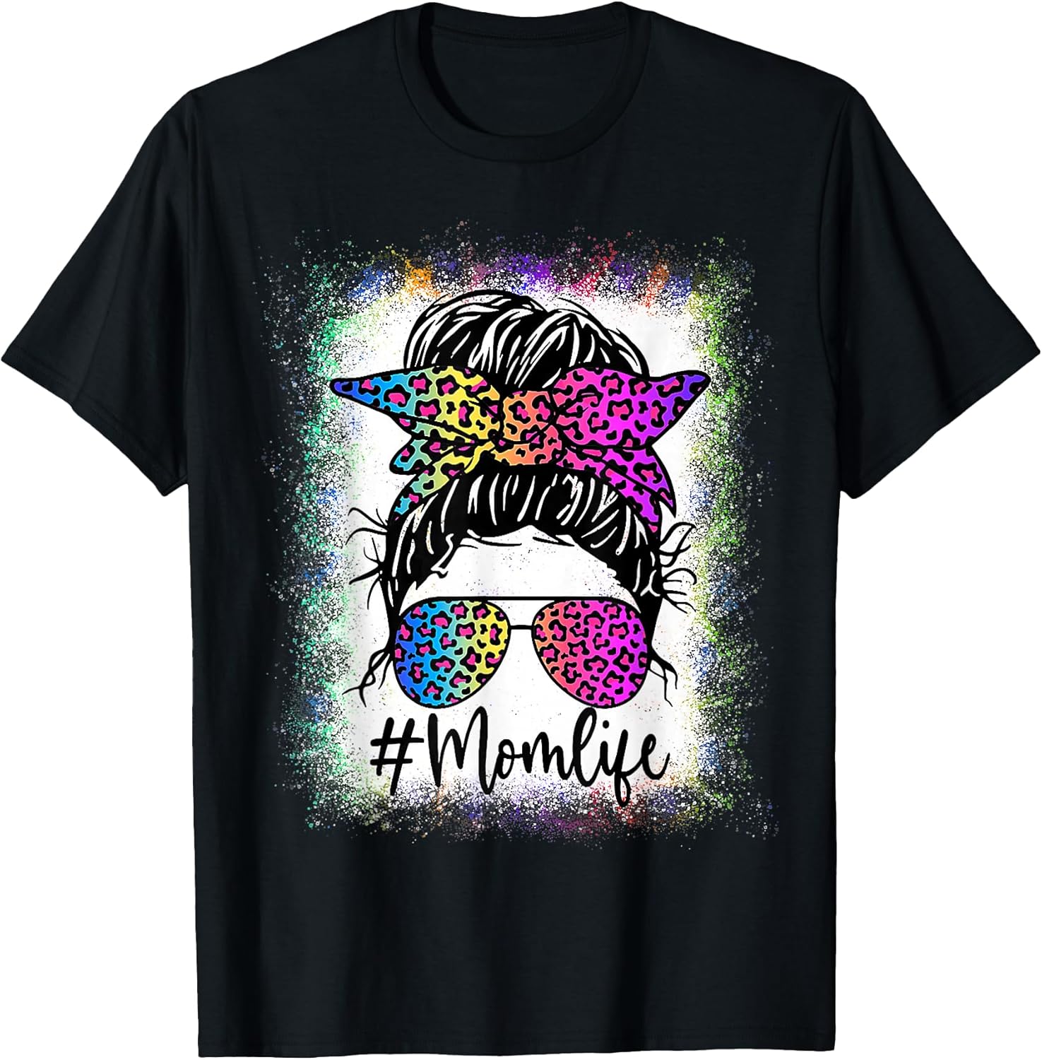 Funny Mom Life Rainbow Leopard Bleached Tees Unisex T-shirt, Sweatshirt, Hoodie, Long Sleeve Tee - T-Shirt, Sweatshirt, Hoodie