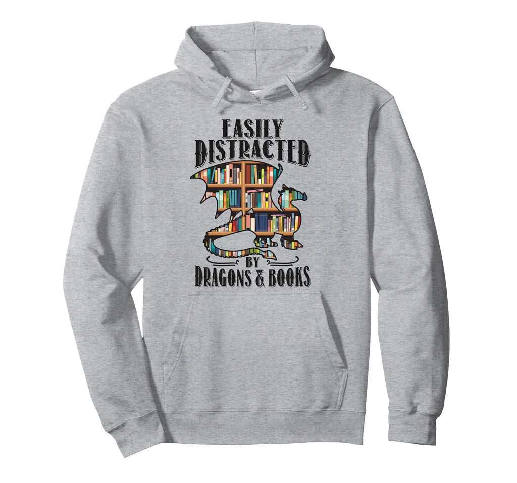 Easily Distracted Dragons Books Hoodie - Minimalist Print Men Women - T-Shirt, Sweatshirt, Hoodie