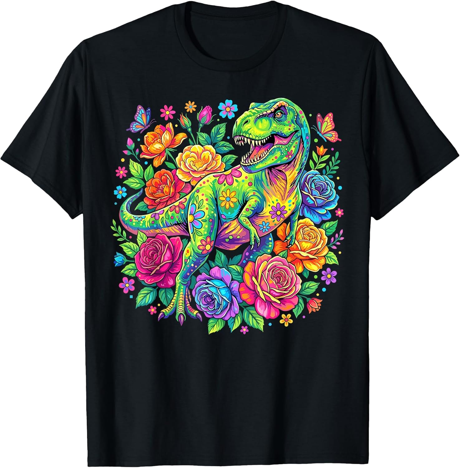 Funny Dinosaur Dino Floral Flower Unisex T-shirt, Sweatshirt, Hoodie, Long Sleeve Tee - T-Shirt, Sweatshirt, Hoodie