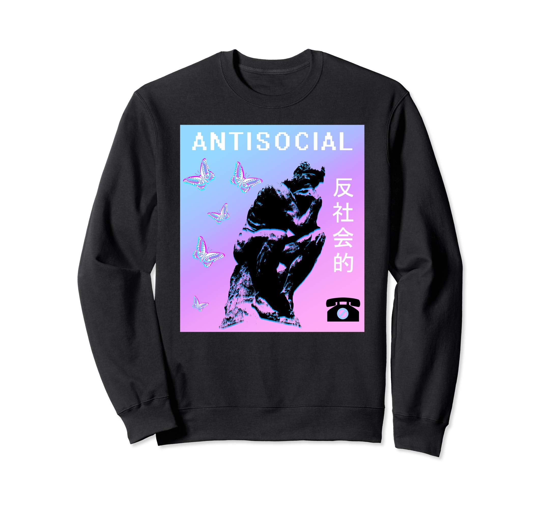 Antisocial Butterfly Vaporwave Sweatshirt - Minimalist Print for Adults - T-Shirt, Sweatshirt, Hoodie