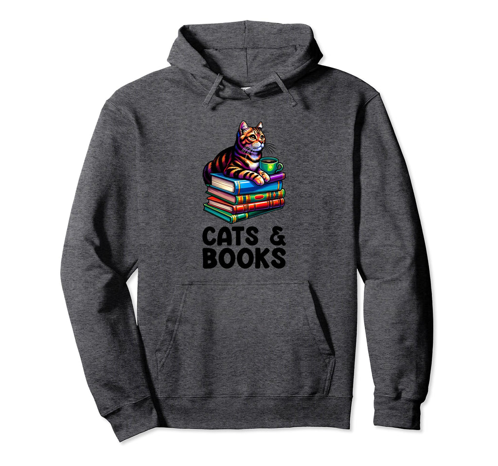 Cats And Books Reading And Pet Lover Hoodie - Unique Graphic Unisex - T-Shirt, Sweatshirt, Hoodie