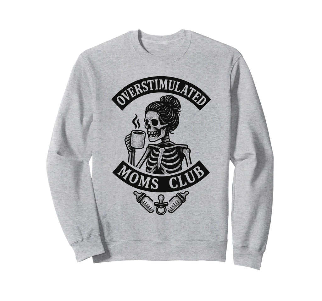 Moms Club Overstimulated Groovy Hoodie - Unique Graphic Unisex - T-Shirt, Sweatshirt, Hoodie