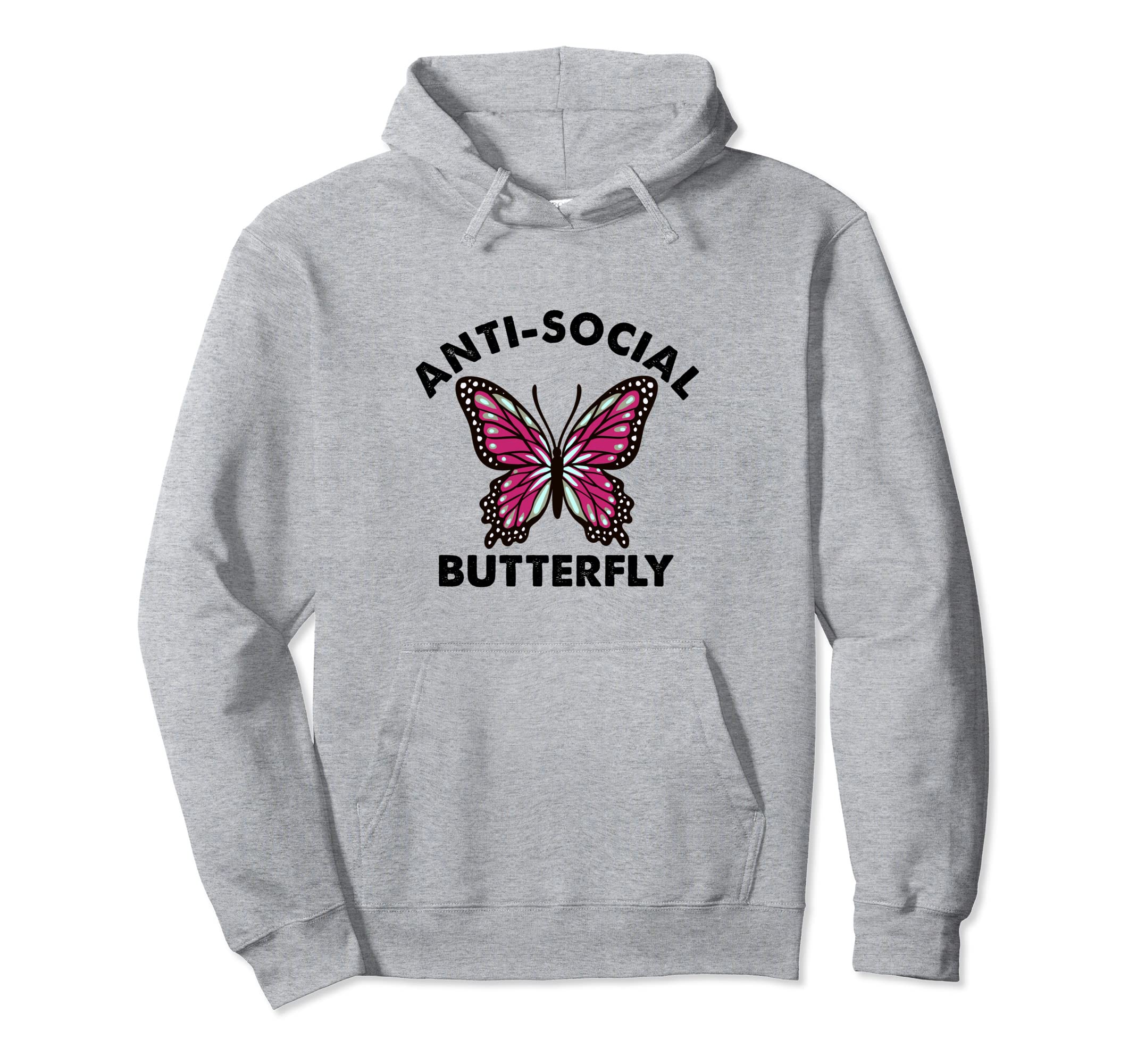 Anti Social Butterfly Introvert Hoodie - Novelty Apparel for Adults - T-Shirt, Sweatshirt, Hoodie
