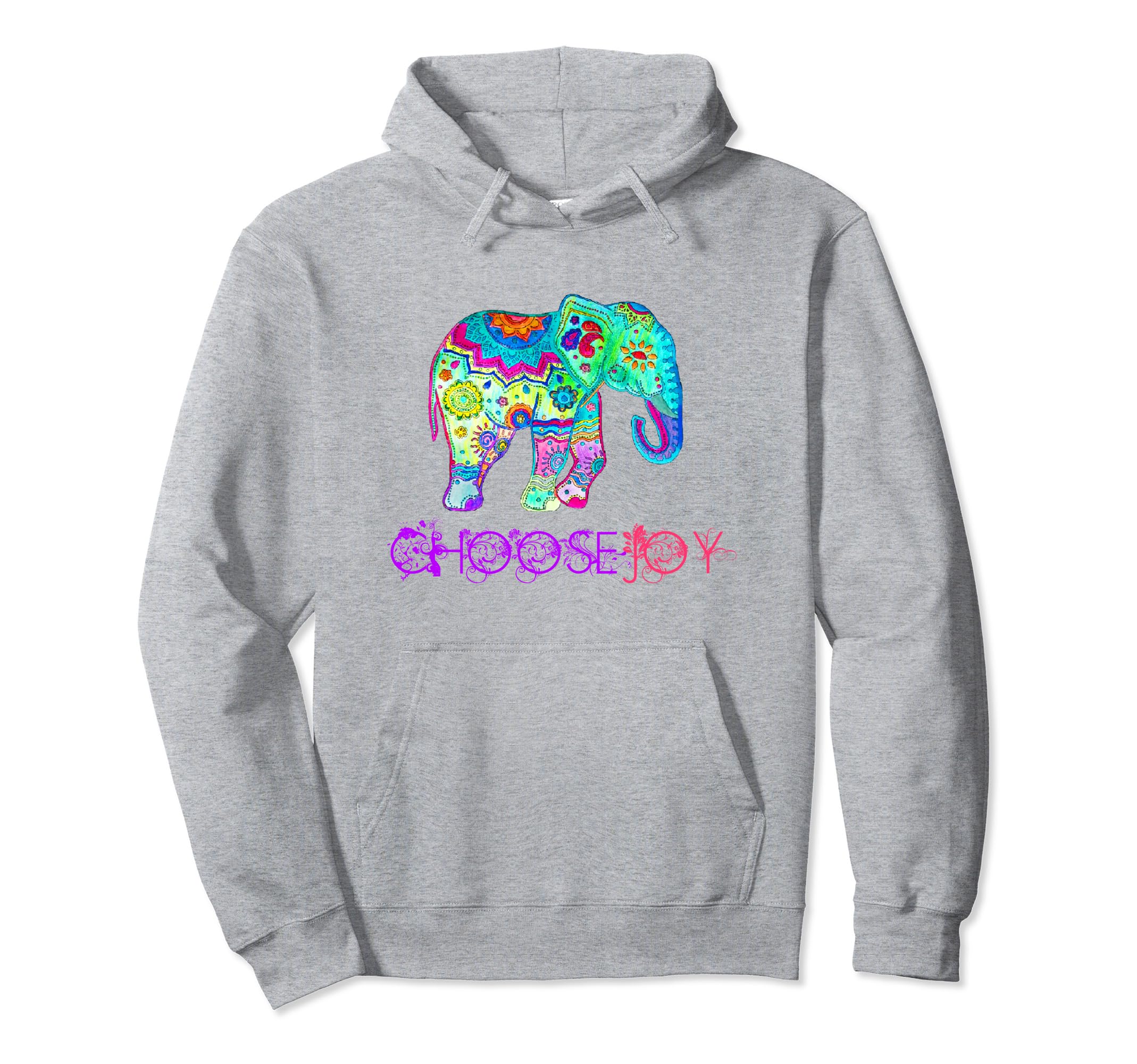 Choose Joy Boho Elephant Mandala Hoodie - Unique Graphic Unisex - T-Shirt, Sweatshirt, Hoodie
