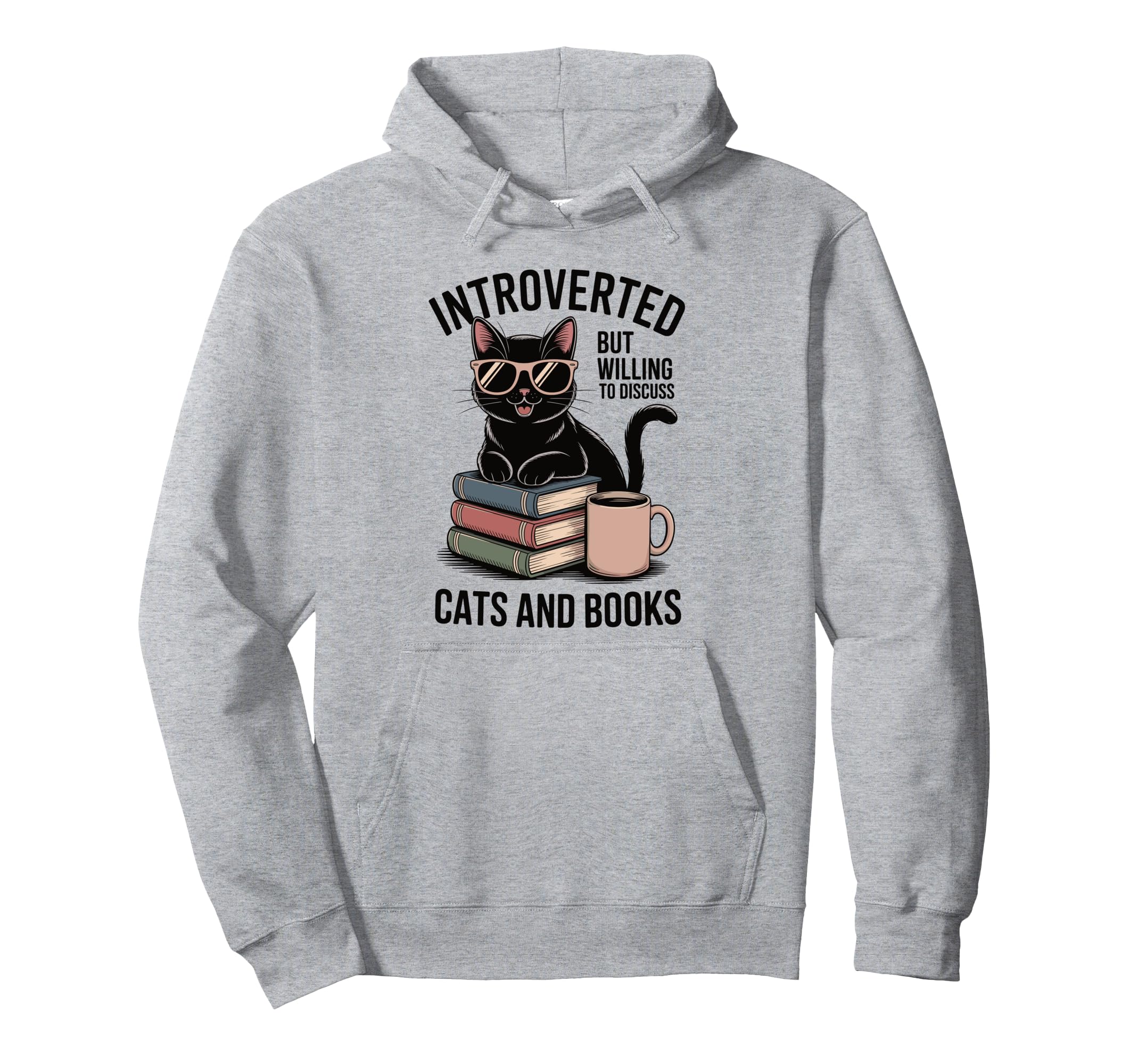 Introverted Cat Reading Books Coffee Hoodie - Custom Art Print Men Women - T-Shirt, Sweatshirt, Hoodie