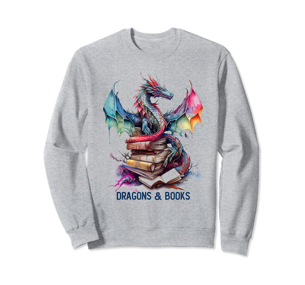 Dragons And Books Watercolor Fantasy Sweatshirt - Minimalist Print Unisex - T-Shirt, Sweatshirt, Hoodie